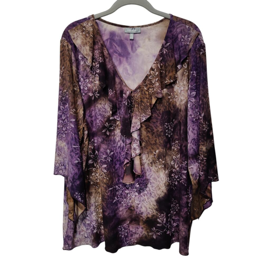 Essentials Plus Sz 2X Beaded Ruffle Fairy Shirt Purple Blouse Top Boho